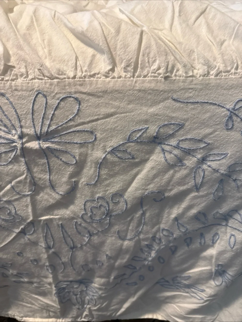 Urban Outfitters Duvet Twin White W Blue Embroidery Cotton Rousching Boho